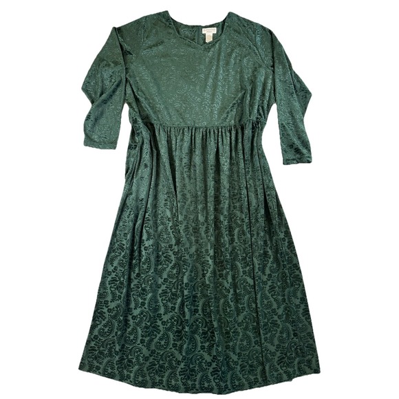 Worthington Dresses & Skirts - Vtg 90s Worthington Green Jacquard Dress‎ Longsleeve Velvet Whimsigoth Fairy 22